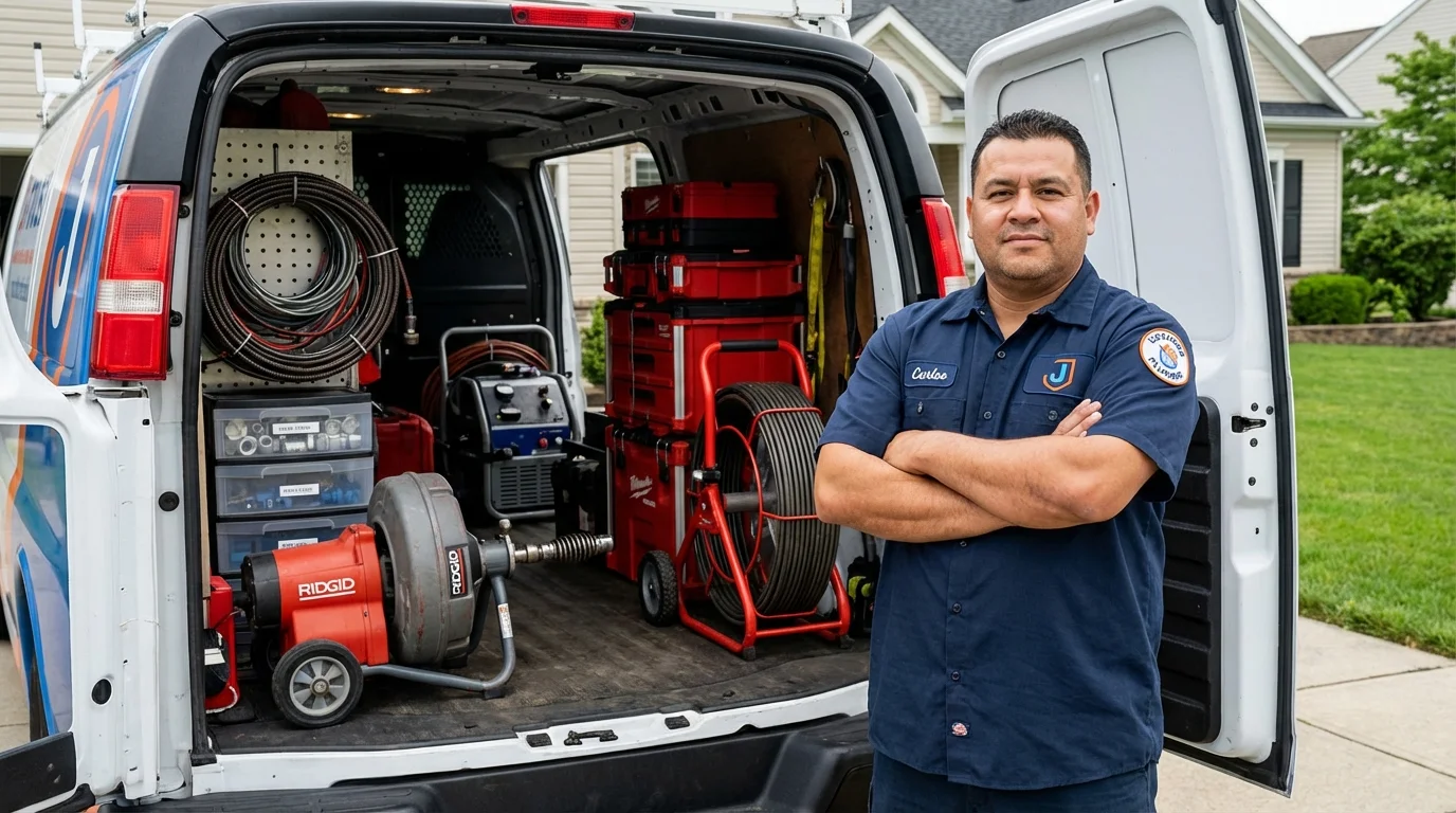 Professional drain cleaning equipment and Johns Plumbing LLC plumber in Yaphank