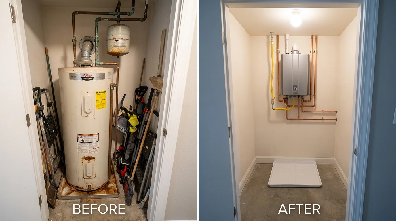 Tank water heater versus wall-mounted tankless unit comparison for Yaphank, NY homeowners