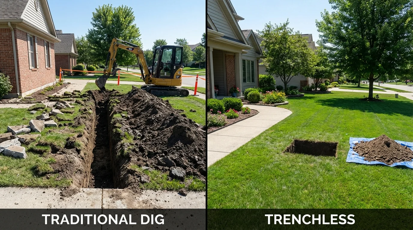 Trenchless sewer repair with minimal yard damage versus traditional excavation in Yaphank, NY